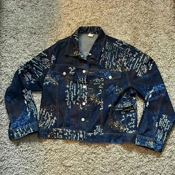 VTG 2pc Set Script Design Long Sleeve Jean Jacket Size Large (Sold Separately) - Picture 2 of 8